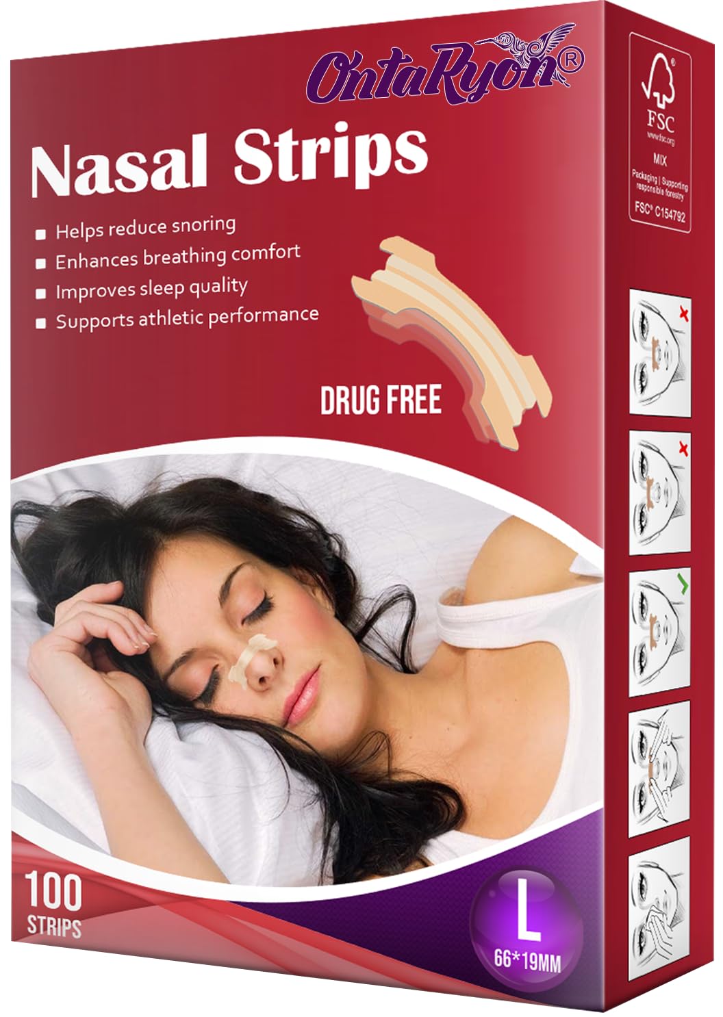 OntaRyon Nasal Strips (x100 Large) - Snore Reducing Aids for Men and Women, Helps Stop Snoring, Anti Snore Devices, Nose Strips for Better Breathing