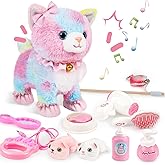 deAO Remote Control Electronic Plush Cat for Kids,Interactive Electronic Cat Toy, Barks,Walks, Pretend Dress Up,Stuffed Animal Walking Cat for Kids Boys Girls