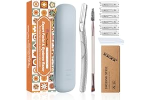 Face Razor and Eyebrow Razors+7Pcs SWEDISH Blade Refills, GlamTweeler Heavy Duty Expert Face, Body and Bikini Hair Removal Razors with Silicone Travel Case, Reusable Dermaplaning Razor for Men & Women