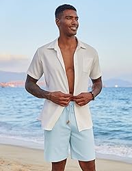 COOFANDY Men's Linen Shorts Casual Elastic Waist