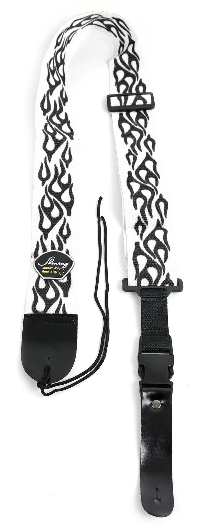 White & Black Flame Universal Guitar Strap With Quick Release Clip - Perfect For Any Acoustic, Electric, Bass And Classical Guitar