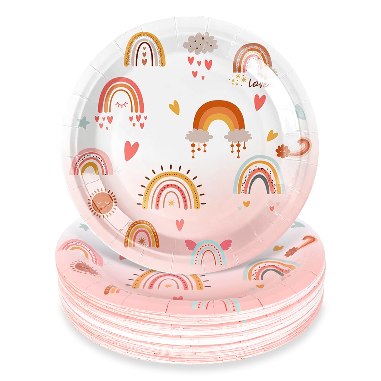Homirty 50 Pack Party Paper Plates, 7 Inch Party Supplies Plates, Rainbow Party Plates, Paper Dishes Party, Party Dinnerware, Eco-Friendly Biodegradable, for School, Office, BBQ, Restaurant