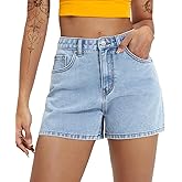 EMMIOL Women Jean Shorts High-Mid Waisted Stretchy Basic Wash Solid Denim Hot Shorts Boyfriend Casual Y2k Jorts for Summer