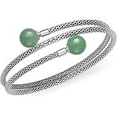 Belacqua Natural Green Jade Gemstone Bracelet in Sterling Silver, Fashion Jewelry for Women, Gift Box Included