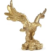 H&amp;W Golden Eagle Statue, Flying Wild Bird Eagle Decorative（S） | Bronze Patina Resin Figurine