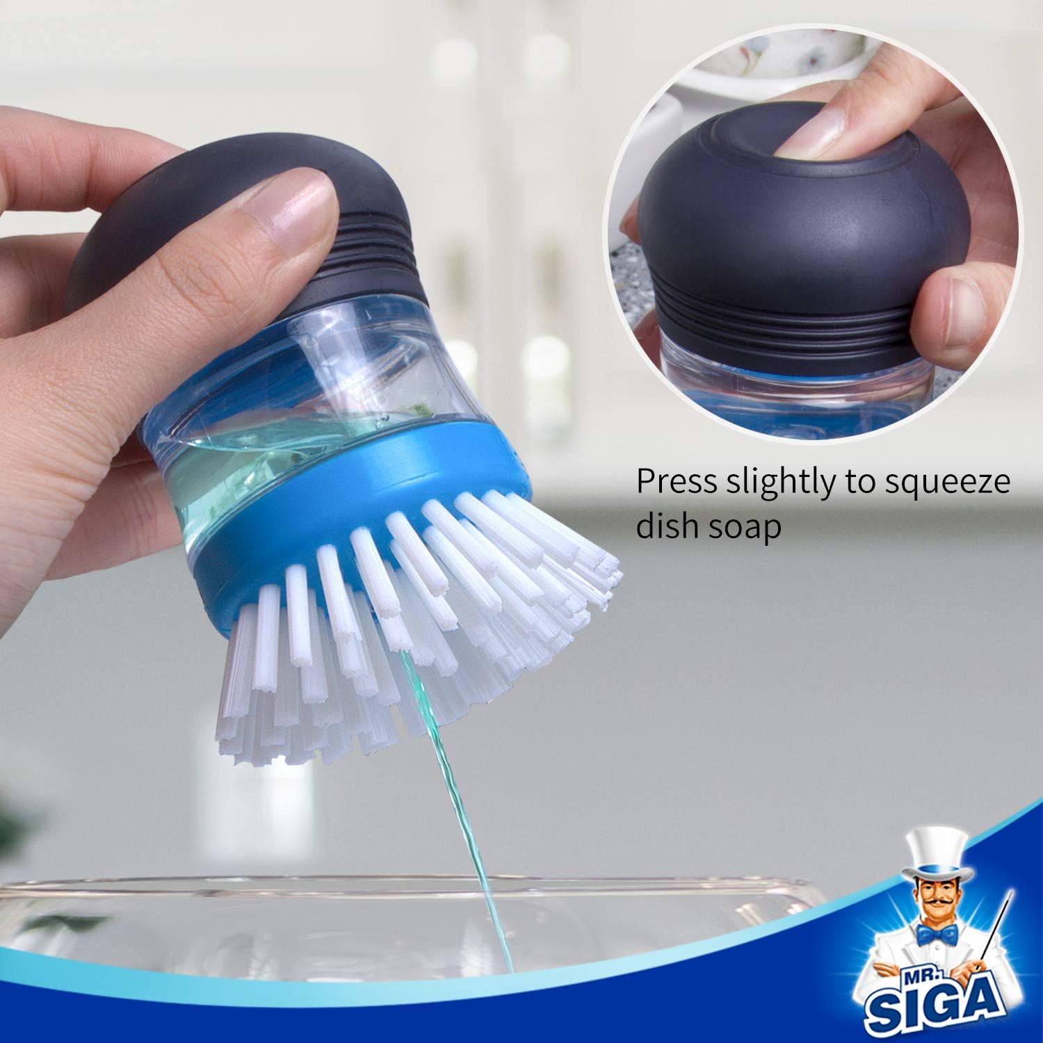 MR.SIGA Soap Dispensing Palm Brush, Kitchen Brush for Dish Pot Pan Sink Cleaning, Pack of 2, Navy/Blue: Home & Kitchen