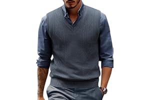 PJ PAUL JONES Mens Sweater Vest V Neck Cable Knitted Casual Sleeveless Pullover Sweaters
