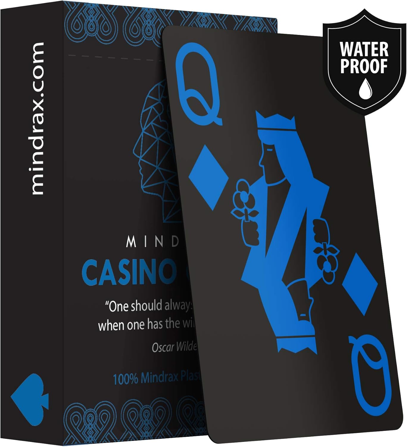 Produktbild Mindrax Pokerkarten Deck Kunsstoff schwarz . Blauer Druck, wasserfest Foto