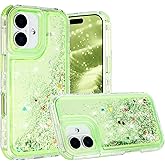 Tikoo Designed for iPhone 16 Case Glitter for Women Girl Clear 3-in-1 Heavy Duty Protective Phone Cover with Floating Liquid Quicksand Bling Sparkly Cute Case for iPhone 16 6.1”