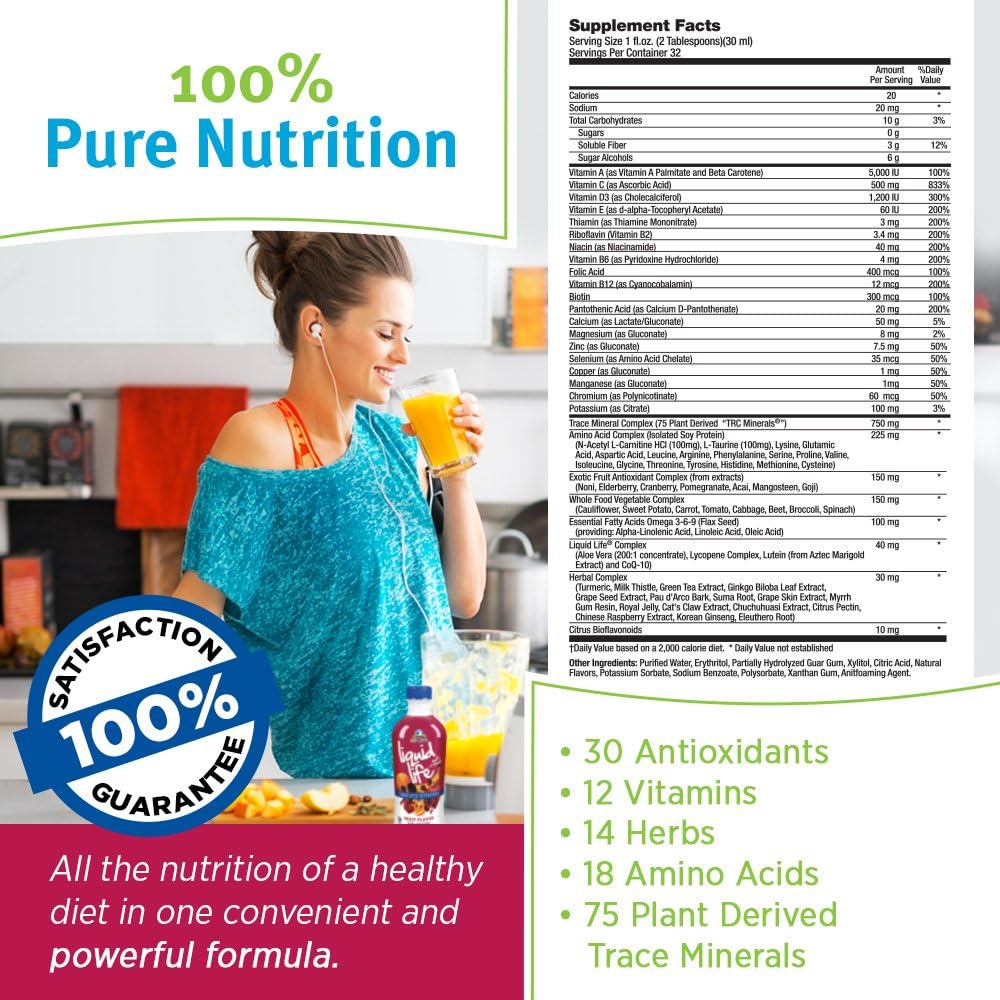 allOne Liquid Life | Once Daily Liquid Multivitamin, Mineral & Amino Acid Supplement | Vitamins A, C, B12 & more | Vegan, Sugar & Gluten Free | 32 oz: Health & Personal Care