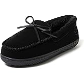 Dearfoams mens Hudson Genuine Suede Memory Foam Moccasin With Tie Slipper