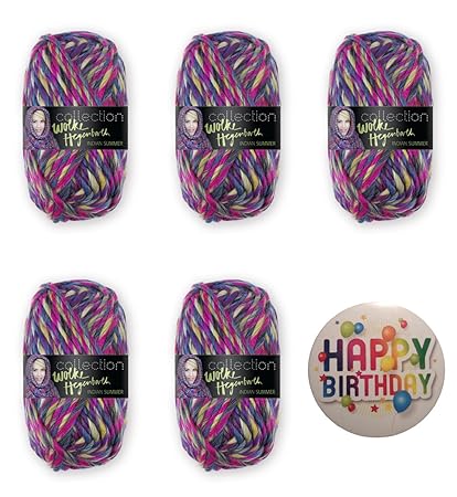 INDIAN SUMMER 82 CLOWN: 5er-Set Wolke Hegenbarth: 5 x 50g, 60% Wolle 40% Polyacryl + je 1 Button HAPPY BIRTHDAY