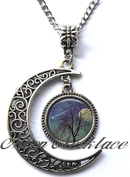 Amazon Com Crescent Moon Necklace Wish Upon A Star Resin Pendant Falling Star Pendant Tree Jewelry Moon Jewelry Star Pendant Star Jewellery Jewelry