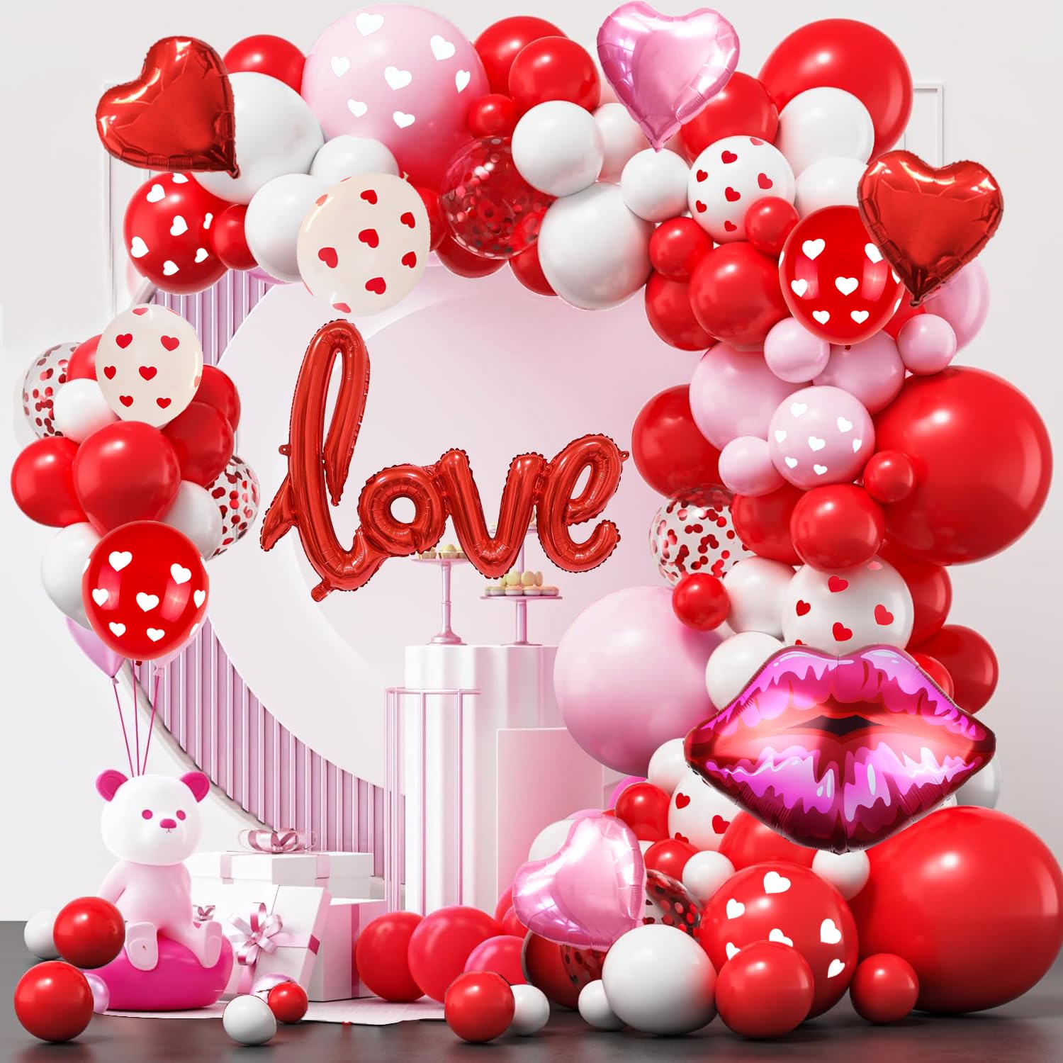 Photo 1 of 128pcs Valentine's Day Balloons Garland Arch Kit Include Red Pink White Balloons,Heart Printed Balloons, Foil Mylar Heart Balloons, Valentines Wedding Party Decoration Supplies