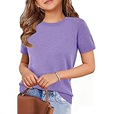 ZDC Girls Spring Clothes Kids Summer Short Sleeve Sweaters Lightweight Cute Tops School Shirt