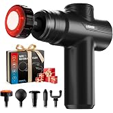 LEERCON Massage Gun with Heat, Deep Tissue Back Massager Gun Gifts for Men | Mini Percussion Massage Gun with 5 Heads and 6 Speeds 104 - 122&deg;F, Ideal Gifts for Men Women Dad Mom Athletes, Black