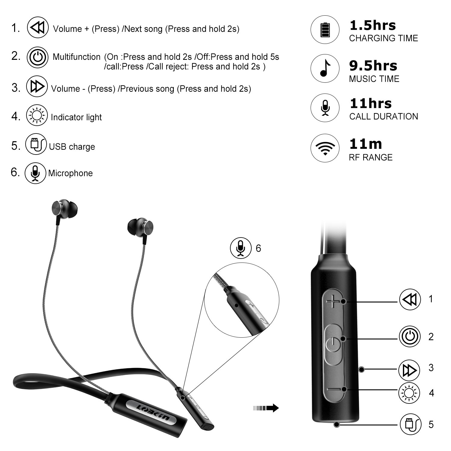 Ecandy Wireless Neckband Bluetooth Headset V4.1 Stereo Earbuds Vibration Sports Handsfree Headphone with Microphone,Magnet Attraction Compatible for Most Bluetooth Devices