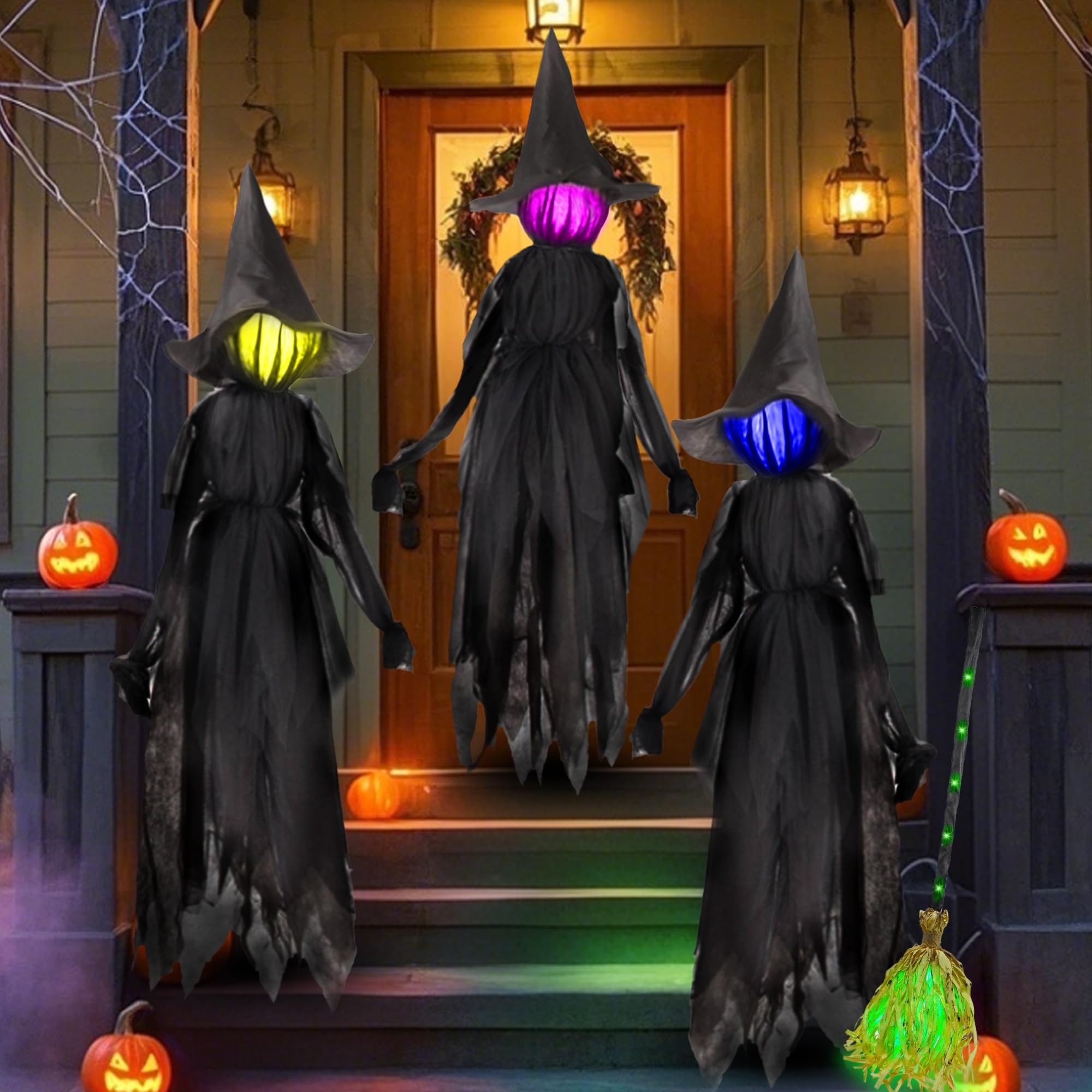 Photo 1 of winemana 3 Pack Halloween Witches Outdoor Decor - 6FT Light Up Witch Stakes with Multi-Color LEDs, Scary Yard Decorations for Lawn, Garden & Haunted House