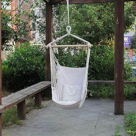 Amazon Co Jp ハンモックチェア 大きなハンモック チェアは ハンギングリラックススイングチェア 綿織り 屋内 屋外のホームベッドルームパティオデッキ庭庭のためのコンフォート 耐久性パーフェクト 白 ホーム キッチン