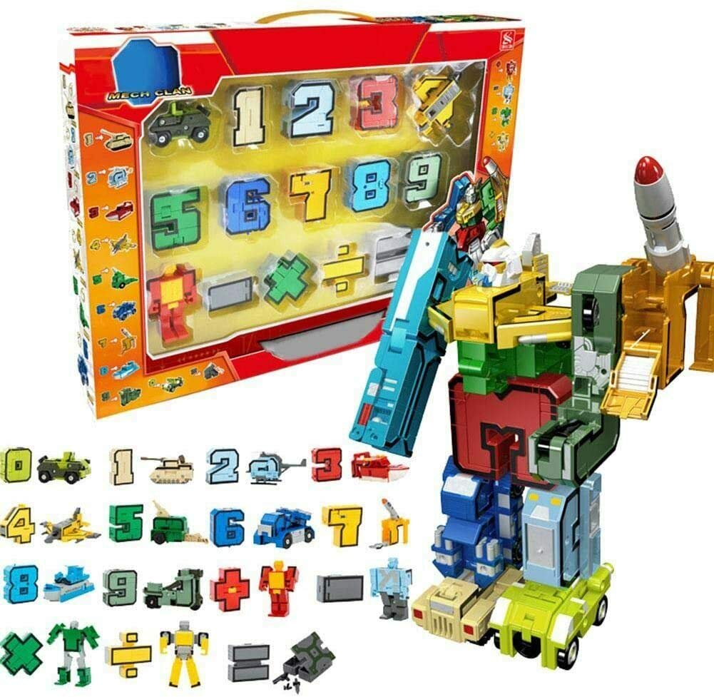 Yangers Alphabet Transforming Numbers Robot Maths STEM Learning Educational Toys Building Construction Block Puzzle Vehicle Military Model Tank Missile Helicopter Fighter for Kids Toddler