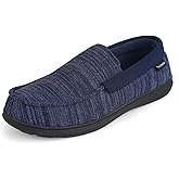 Garonne Men's Moccasin Slippers with Memory Foam for Indoor/Outdoor, Breathable Knit House Shoes with Nonslip Rubber Sole