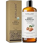 MAYJAM Sweet Almond Oil 16 Fl Oz, USDA Certified Pure and Natural Carrier Oil, for Skin and Hair Moisturizing, Hair and Body Massage Oil for Essential Oils Mixing (473ml)