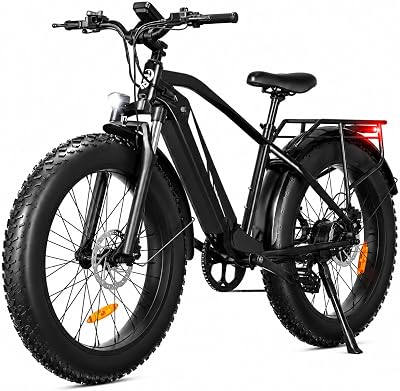 D6 Bicicleta Eléctrica, 26x4” Bici Electrica Adultos Montaña, Batería de 48V 15Ah, Motor 250W, 7 Velocidades, Horquilla de Suspensión, Frenos de Disco Hidráulicos (Negro)