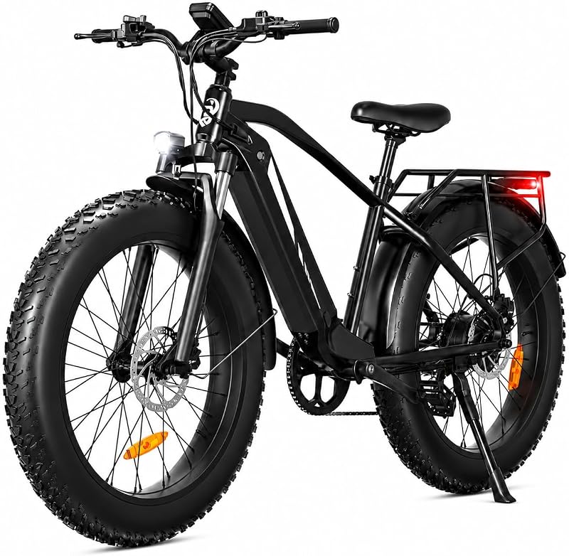 D6 Bicicleta Eléctrica, 26x4” Bici Electrica Adultos Montaña, Batería de 48V 15Ah, Motor 250W, 7 Velocidades, Horquilla de Suspensión, Frenos de Disco Hidráulicos (Negro)