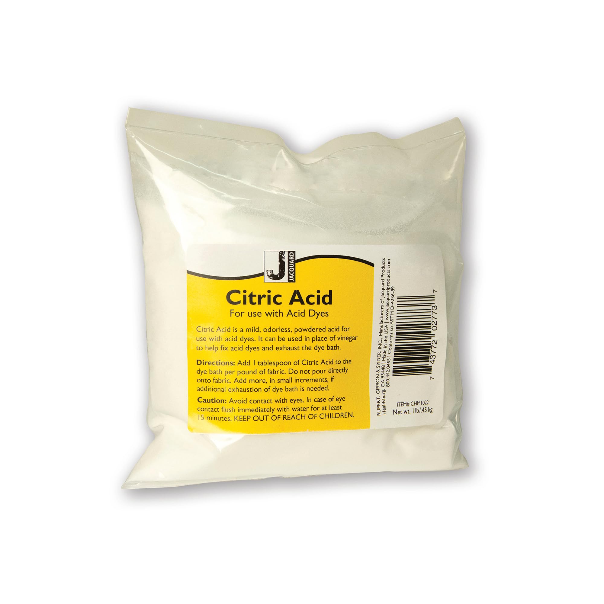 Jacquard Citric Acid CHM1022 1lb Bag (454g) Professional pH Adjuster for Dyeing, Tie-Dye, Fabric Printing & Craft Use