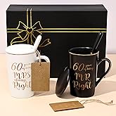 YHRJWN 60th Wedding Gifts, 60 Years of Being Mr & Mrs Always Right Mug Set 14Oz with Lids Spoons and Gift Box, Christmas Anniversary Presents for Parents Couple