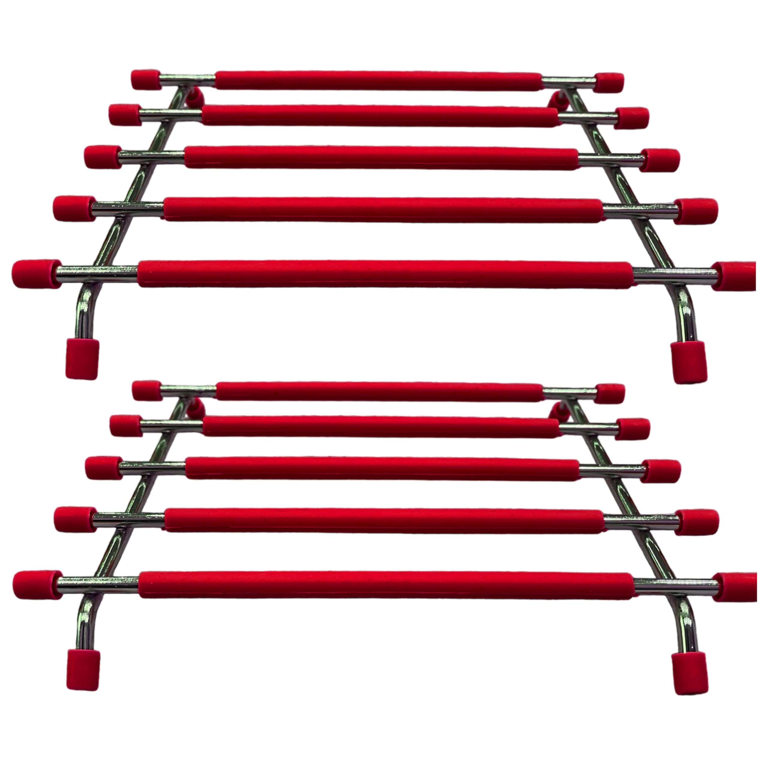 4All Kitchen Trivet Stand Heat Resistant Anti Slip Worktop Protector Stainless Steel Stand For Hot Pans (RED, Pack of 2)