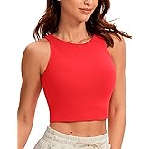 CRZ YOGA Womens Butterluxe Double Lined Cropped Tops High Neck Racerback Tanks Sleeveless Casual Workout Crop Shirts