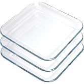 FOYO Toast Plates, Clear Square Tempered Glass Salad Dessert Plates 7 Inch, Set of 3