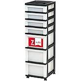 IRIS USA Plastic Drawer Storage Organizer Rolling Cart, with Wheels Casters, 7-Drawers, for Classroom Art Craft Supplies Dresser Closet Bathroom Laundry Room, Black/Pearl