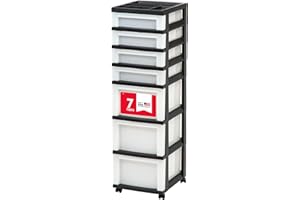 IRIS USA Plastic Drawer Storage Organizer Rolling Cart, with Wheels Casters, 7-Drawers, for Classroom Art Craft Supplies Dresser Closet Bathroom Laundry Room, Black/Pearl