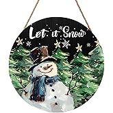 Winter Snowman Sign for Front Door Decor Christmas Snowman Wood Door Hanger for Outdoor Outside Porch Welcome Pine Trees Snowflake Wooden Wreath Winter Xmas Wall Hanging Decoration for Home 12"x12"