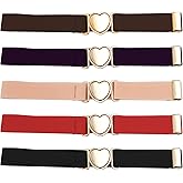 Dephnes 5PCS Girls Elastic Waist Belt with Heart-Shaped Metal Buckle, Adjustable Belts for Kids Size 15-30", Perfect for Pants, Jeans, and Dresses