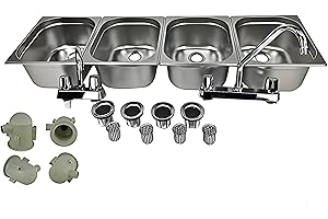 WATERWORKS CONCESSION 4-Large Compartment Drop-in Stainless Steel Concession Sink Kit with Portable 4 Traps Hand Washing Food Truck Trailer