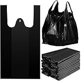 Kisston 400 Count Jumbo Size Plastic T Shirt Bags with Handles, 35 Mic, XX Large Plain Plastic T Shirt Grocery Bags, Thick and Heavy Duty (25" X 15",Black)
