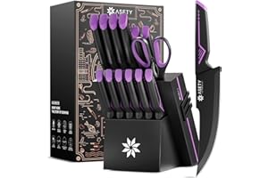 Knife Set - 15 PCS Kitchen Knife Set with Built-in Knife Sharpener Block - Stainless Steel Knife Block Set - Dishwasher Safe,