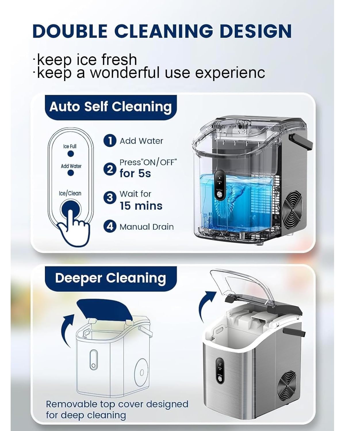 Kndko Nugget Ice Maker Countertop with Handle, Ready in 6 Mins, 35lbs Per Day, Pebble Ice Machine with Soft Chewable Ice, Self-Cleaning, One-Click Operation, for Home/Party/RV/Camping