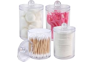 AYNOO 4 Pack Acrylic Qtip Holder Dispenser,Canister Apothecary Jar Set, Vanity Makeup Storage Organizer Set, 10 and 12 oz