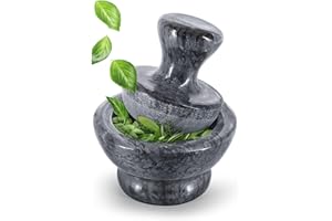 Flexzion Small Mortar and Pestle Set Marble Stone Crusher (Black) - 4 Inch, 1/2 Cup Capacity Muddler and Bowl, Kitchen Hand G