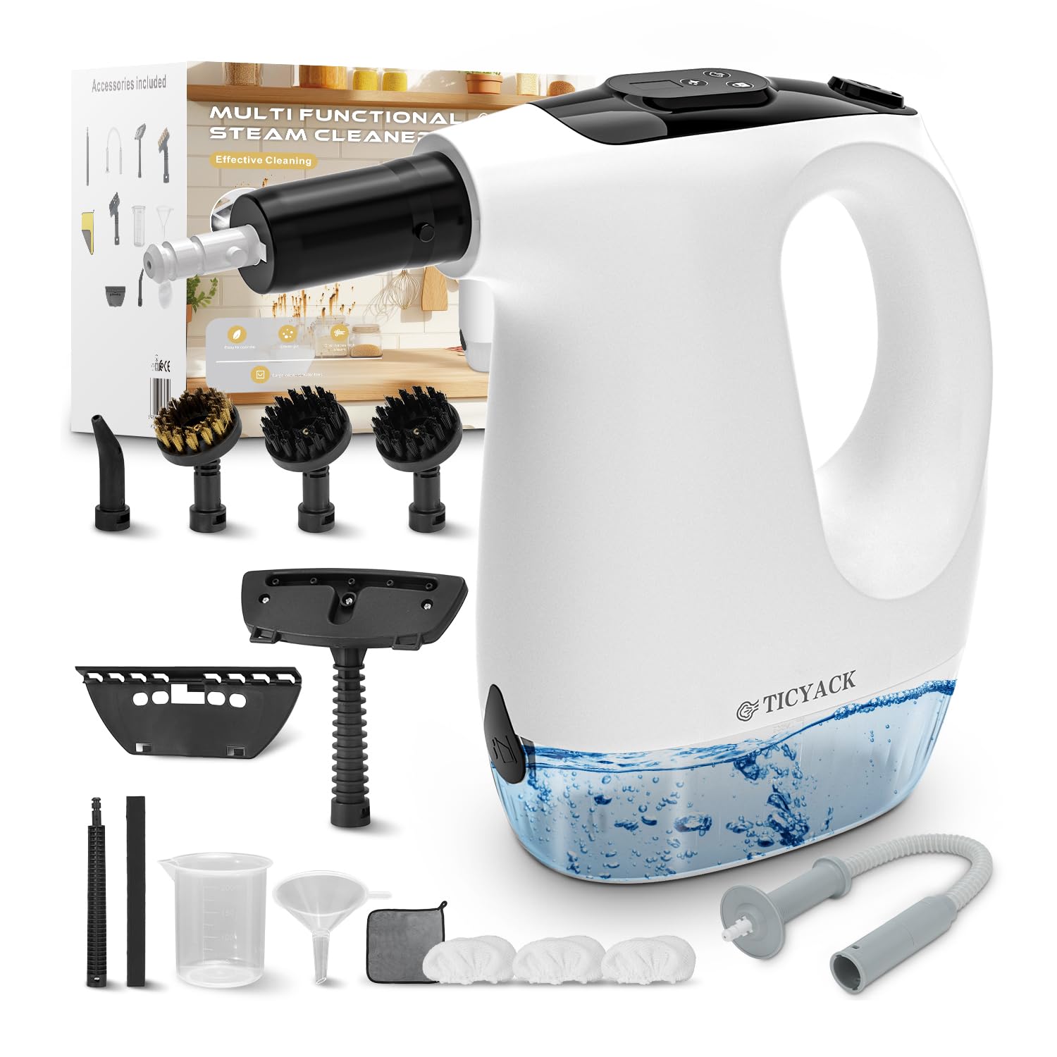 TICYACK Handheld Steam Cleaner, 15S Rapid Heating, 3 Adjustable Modes, 14 Cleaning Kits, Steam Cleaner for Home, Kitchen, Bathroom, Car(White)
