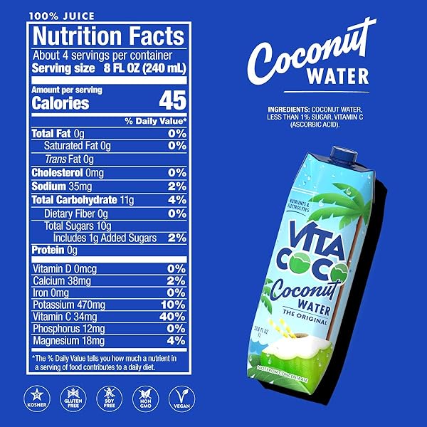 VITA COCO COCONUT WATER ORIGINAL, 33.8 FL OZ (PACK OF 6)