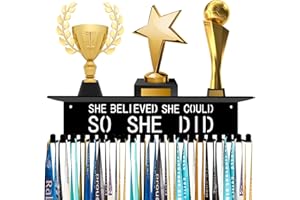 Dafftos Medal Hanger Ribbon Holder Display Shelf Medals Wall Metal Trophy Rack Organizer Frame Awards Ribbon Cheer Gymnastics Soccer Softball Runner Custom Hold Medals Easy to Install