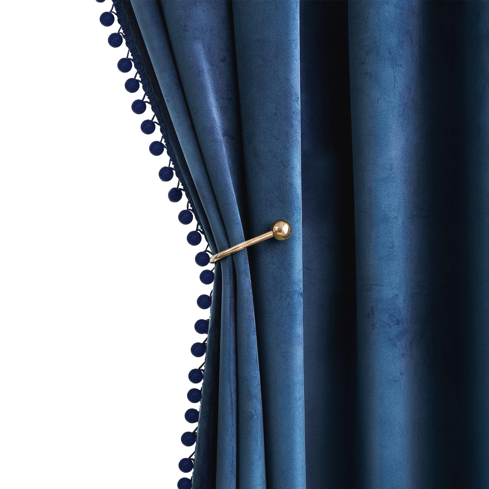 Photo 1 of MIULEE Navy Blue Pom Pom Velvet Curtains for Bedroom/Living Room Darkening Thermal Insulating 84 Inches Long Blackout Curtains with Rod Pocket for Girls Room/Nursery/Home Theater Set of 2
