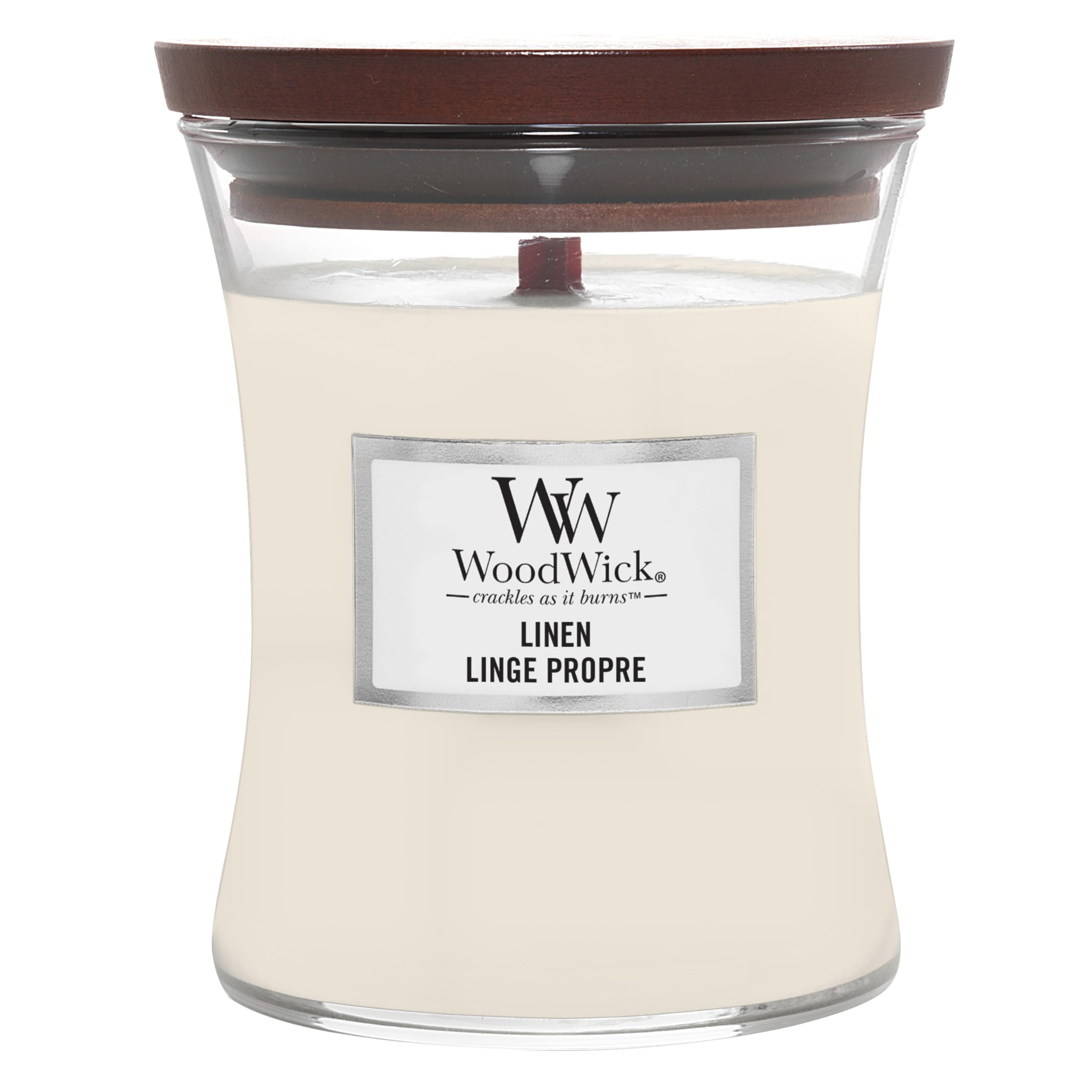 WoodWick Medium Hourglass Scented Candle | Linen | with Crackling Wick | Burn Time: Up to 60 Hours