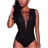 RARITYUS Women Sexy Lace Bodysuit Jumpsuit See Through Mesh Sleeveless/Long Sleeve Tops Swimsuit for Party Outfit