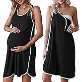 Ekouaer Labor and Delivery Gown for Hospital 3 in 1 Nursing Dress Sleeveless Maternity Snap Button Breastfeeding Nightgown